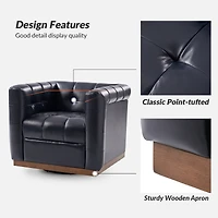 Gabriel Mid-Certury Modern Genuine Leather Swivel Club Chair with Genuine Leather