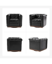 Gabriel Mid-Certury Modern Genuine Leather Swivel Club Chair with