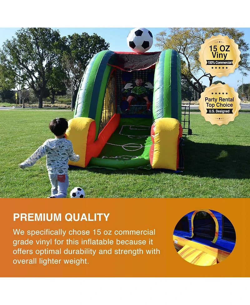 JumpOrange Inflatable Soccer Game (with Blower and Foam Soccer Ball), Kids and Adults, Commercial Grade, Rental Game, Kicking Target Holes, Outdoor In