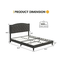 gaomon Queen Size Bed Frame with Button Tufted Headboard, Mattress Foundation, Easy Assembly, No Box Spring Needed