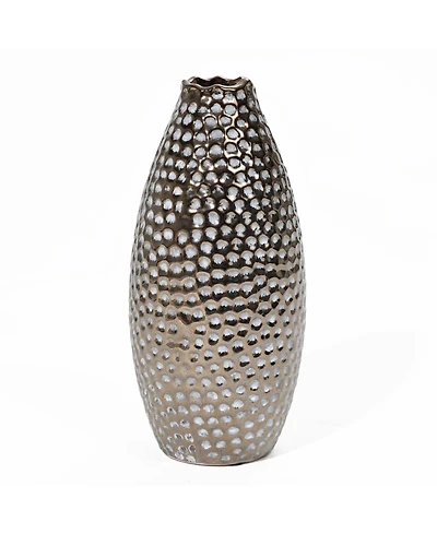 LuxenHome Antique Gold Dimpled 8.7-Inch Tall Terracotta Vase
