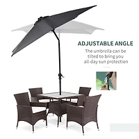 9' x 7' Solar Umbrella, Led Lighted Patio Umbrella for Table or Base with Tilt & Crank, Outdoor Umbrella for Garden, Deck, Backyard, Pool, Beach, Dark