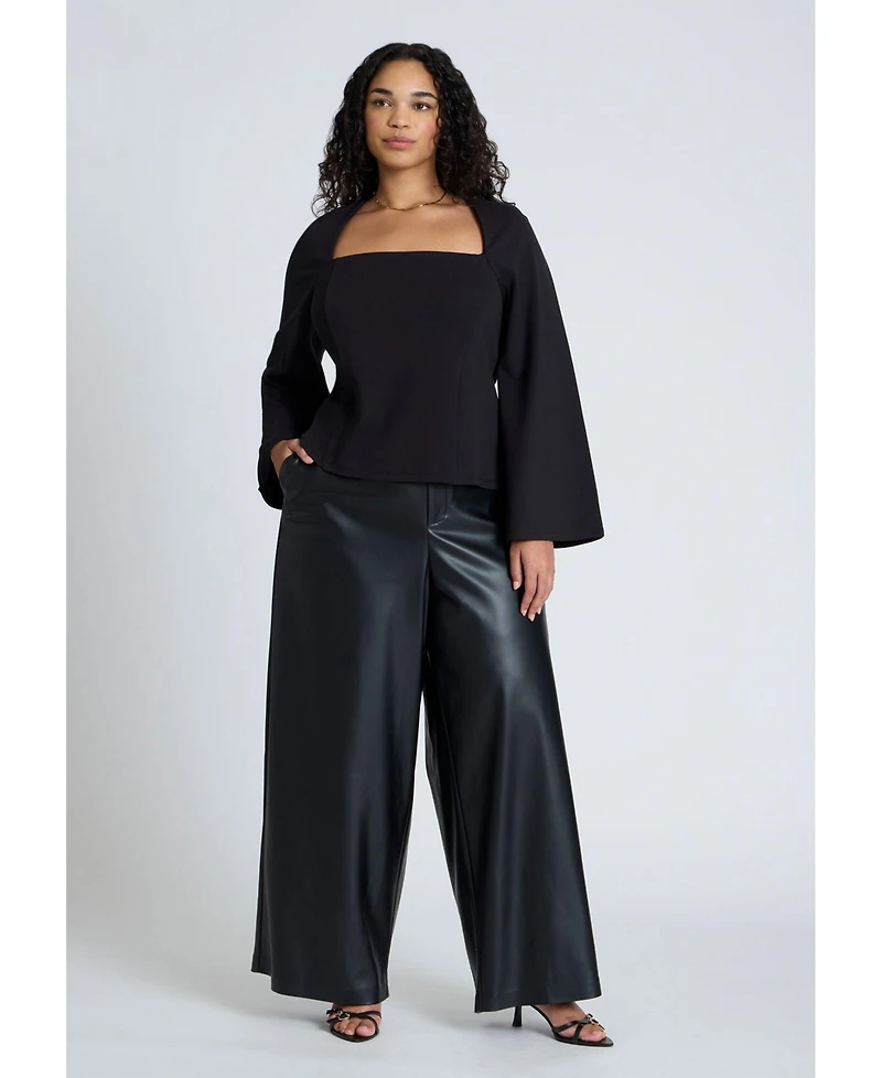 Eloquii Women's Plus Square Neck Seam Detail Top