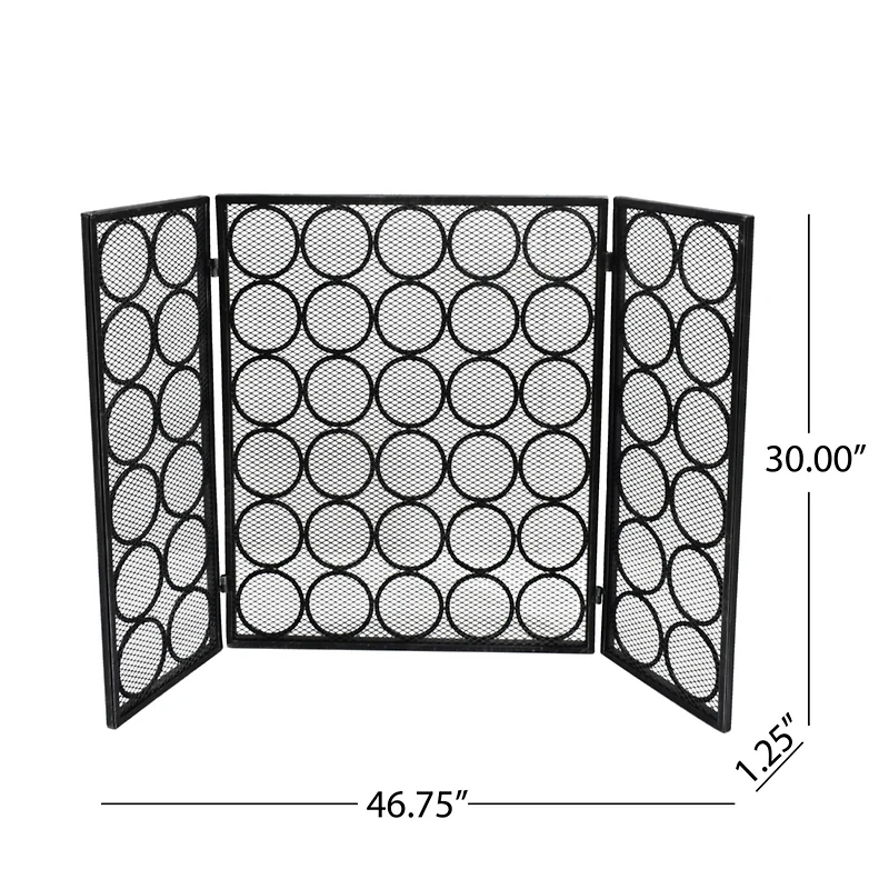 Streamdale 3-Panel Iron Fireplace Screen with Circular Pattern
