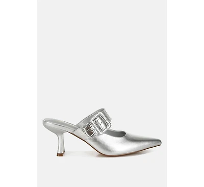 Bismi Large Buckle Kitten Heel Mules