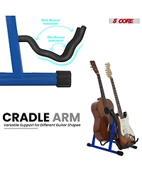 5 Core Double Guitar Stand Floor Adjustable A Frame Folding Acoustic Electric Guitars Holder Stands Gss 2N1 Blu