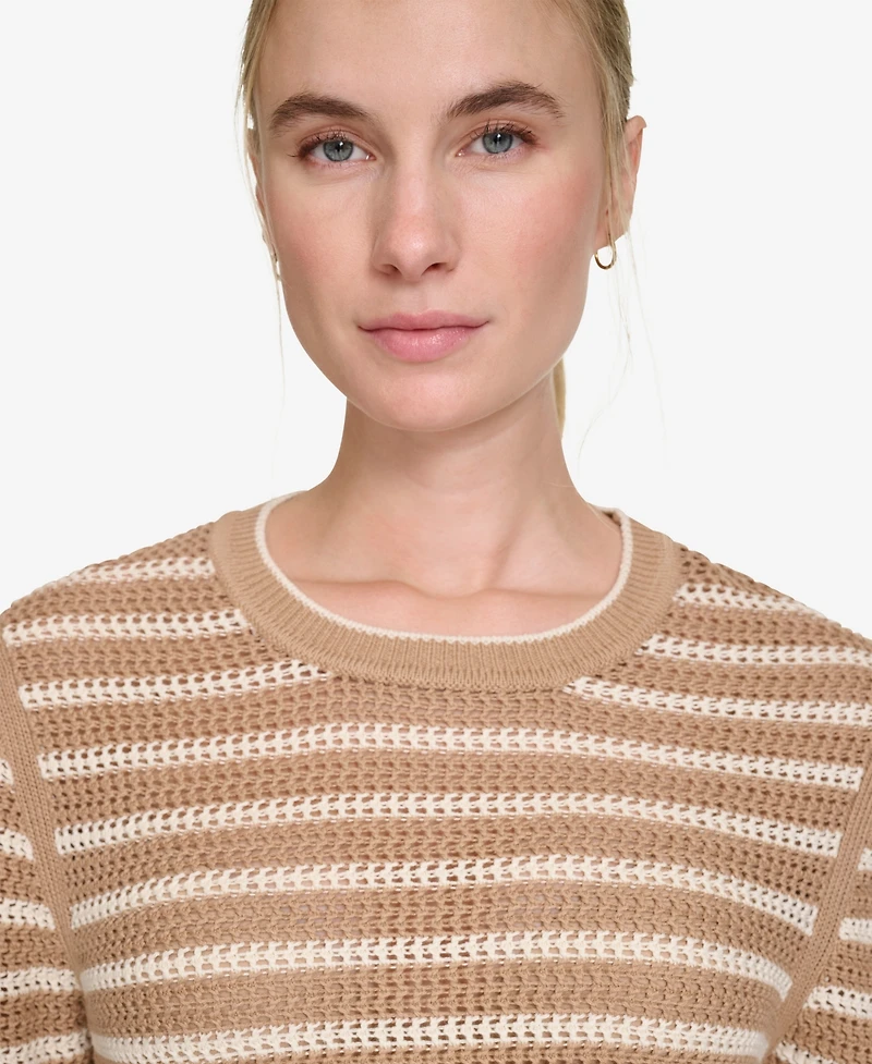 Nautica Jeans Women's Long Sleeves Pointelle Crew Neck Sweater