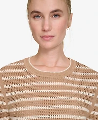Nautica Jeans Women's Long Sleeves Pointelle Crew Neck Sweater