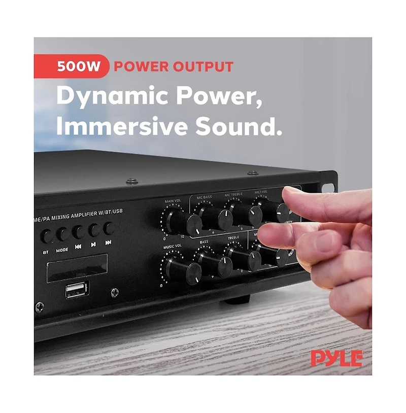 Pyle Wireless Bluetooth Home/Pa Mixing Amplifier With Usb Playback, Micro Sd Card Reader, Optical/Coaxial Inputs, 500 Watt