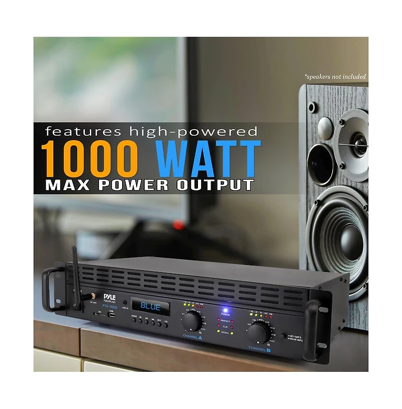 Pyle 2-Channel Bluetooth Pro Audio Amplifier With Rack Mount & Bridge Mode, 2000 Watt
