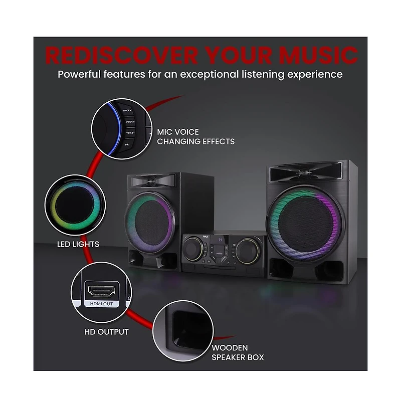 Pyle 3-Piece Mini Hi-Fi Bluetooth Stereo System With MP3, Usb, Fm Radio, Bass Reflex Speaker, Dsp-Tech & Remote Control, 160 Watt
