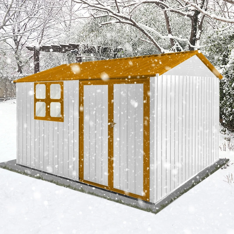 Streamdale White+Yellow 10ftx8ft Metal Garden Shed with Window