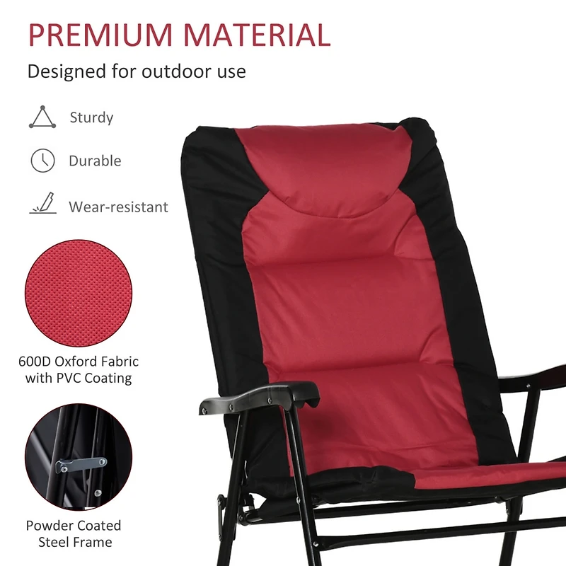 2 Piece Outdoor Patio Furniture Set with 2 Folding Padded Rocking Chairs, Bistro Style for Porch, Camping, Balcony, Red