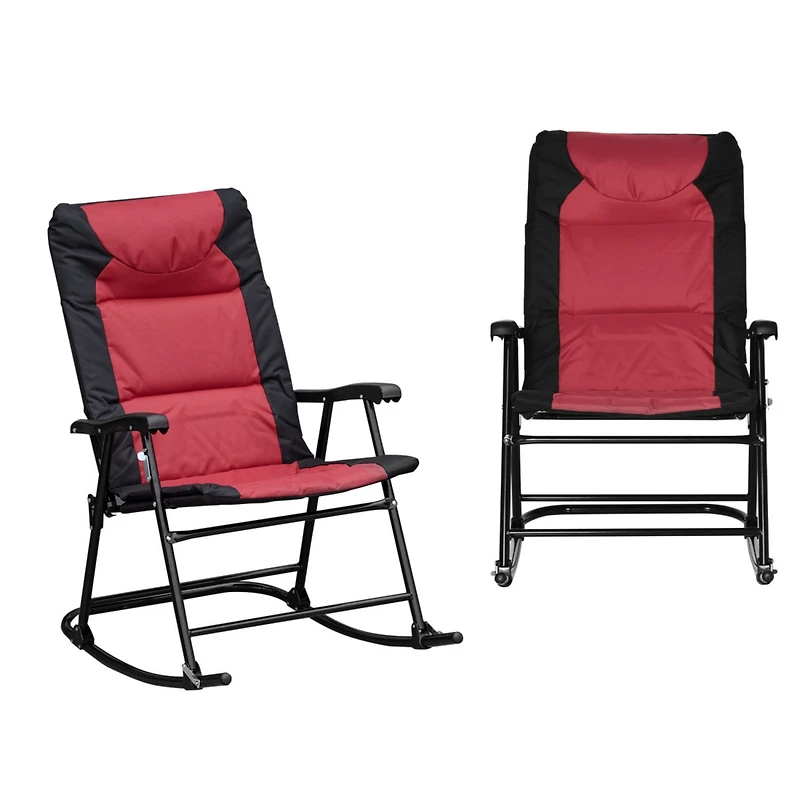 2 Piece Outdoor Patio Furniture Set with 2 Folding Padded Rocking Chairs, Bistro Style for Porch, Camping, Balcony, Red
