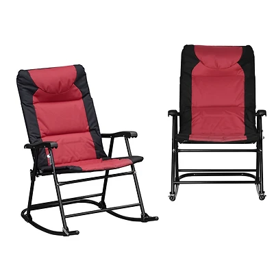 2 Piece Outdoor Patio Furniture Set with 2 Folding Padded Rocking Chairs, Bistro Style for Porch, Camping, Balcony, Red