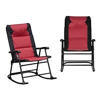 2 Piece Outdoor Patio Furniture Set with 2 Folding Padded Rocking Chairs, Bistro Style for Porch, Camping, Balcony, Red