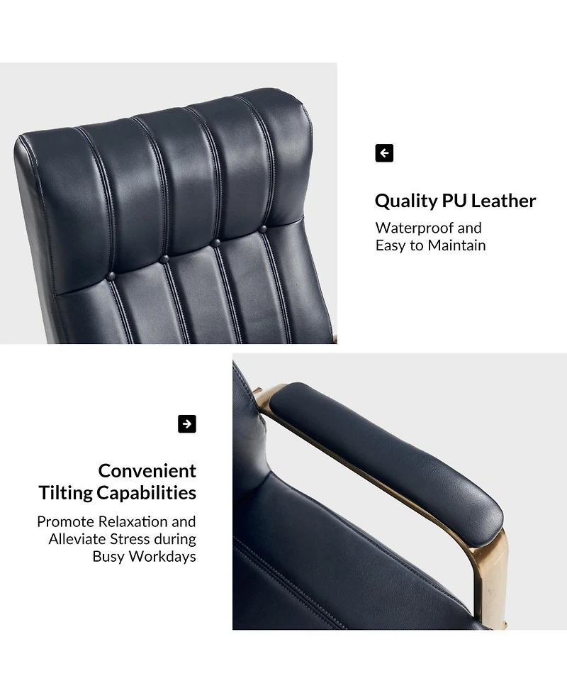 Hulala Home Uwe Modern Leather Ergonomic Executive Office Chair with Sgs International Certified Stainless Steel Gas Spring