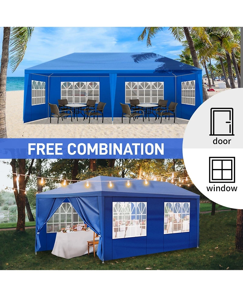 Slickblue Outdoor Party Tent with 6 Removable Sidewalls - Waterproof Canopy for Patio Weddings and Events