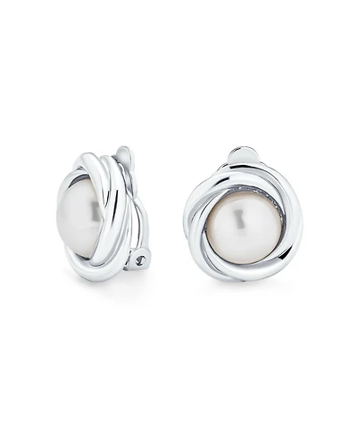 Bling Jewelry Twist Braided Rope Clip-On Earrings with Simulated Pearl Silver Gold Plated