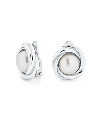 Bling Jewelry Twist Braided Rope Clip-On Earrings with Simulated Pearl Silver Gold Plated