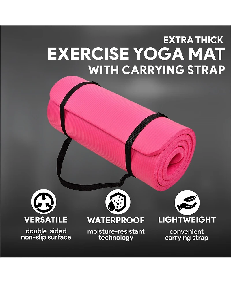 BalanceFrom Fitness BalanceFrom GoCloud 1" Extra Thick Exercise Yoga Mat with Carrying Strap, Pink