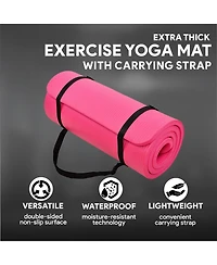 BalanceFrom Fitness BalanceFrom GoCloud 1" Extra Thick Exercise Yoga Mat with Carrying Strap, Pink