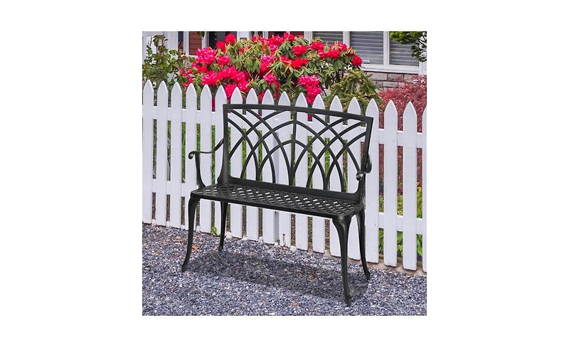 Slickblue 38-Inch Outdoor Aluminum Bench with Orchid Back in Black – Elegant and Durable Seating Solution for Patios and Gardens