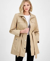 London Fog Women's Zip-Front Hooded Belted Trench Coat