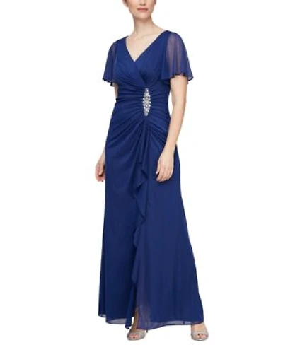Alex Evening Womens Embellished Flutter Sleeve Gown