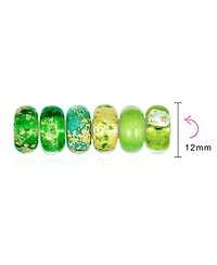 Bling Jewelry Mixed Set Of 6 Bundle Translucent Shades Of Green Swirl Floral Murano Glass Swirl Charm Bead Spacer .925 Sterling Silver Core Fits Europ