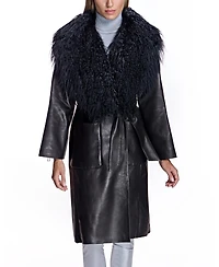 Julia & Stella by Maximilian Women's Leather Coat with Shearling Trim