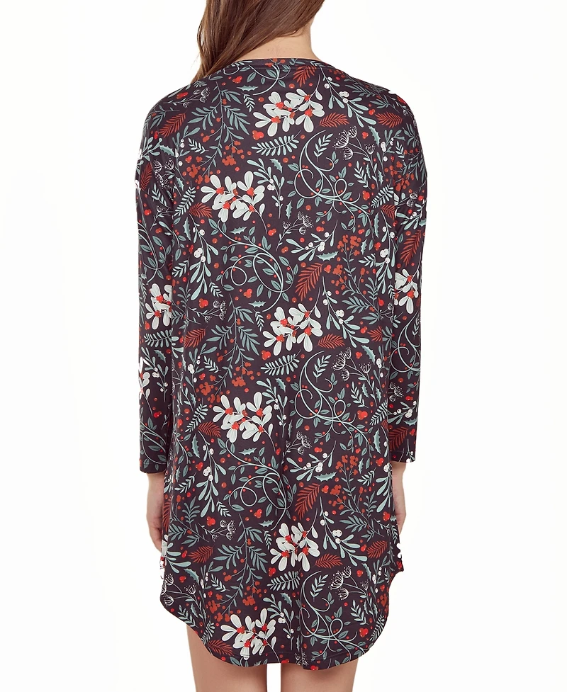 iCollection Women's Long Sleeve Ultra Soft Floral Print Sleepshirt Nightgown