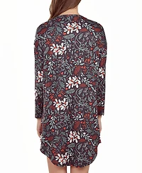 iCollection Women's Long Sleeve Ultra Soft Floral Print Sleepshirt Nightgown
