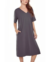 iCollection Women's Soft Knit Short Sleeve Nightgown Dress with Side Pockets