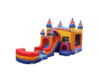 JumpOrange Superhero Bounce House Water Slide Combo with Pool (Blower Included), for Kids and Adults, Wet Dry Use, Tunnel Entrance, Basketball Hoop, O