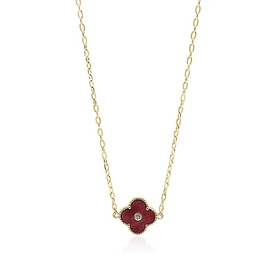 Non-Tarnishing Burgundy Clover Necklace