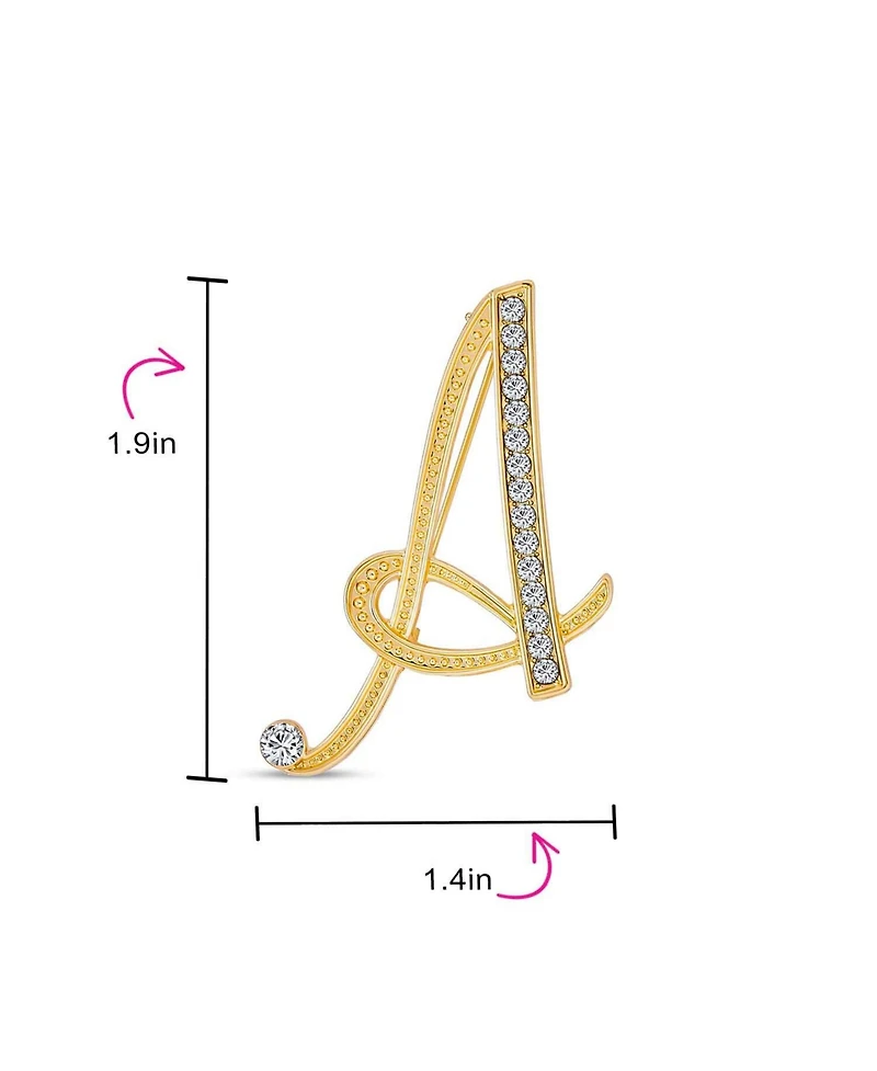 Bling Jewelry Large Statement Abc Pave Crystal Letters Initial Scarf Lapel Pin Brooch Yellow Gold Plated