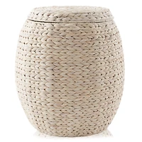 Casafield Round Storage Basket with Lid, Whitewash - Handwoven Water Hyacinth Hamper Organizer for Laundry, Blankets, Plants