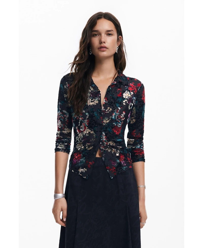 Desigual Women's Buttoned floral tulle T-shirt
