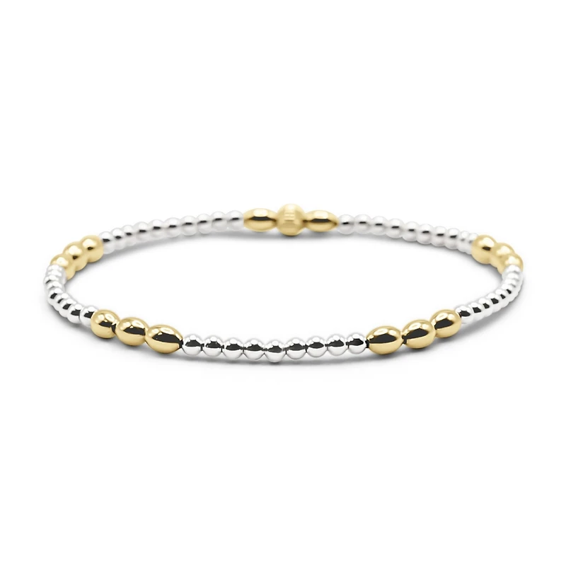 Non-Tarnishing Gold Filled Elongated Bead and Sterling Silver Ball Stretch Bracelet