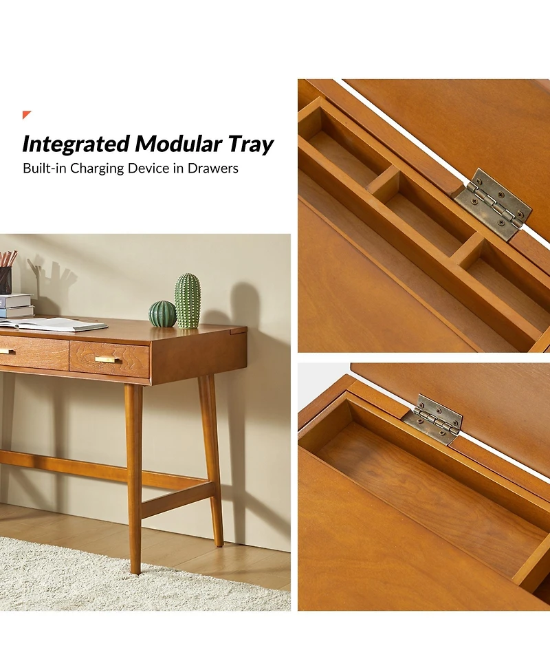 Hulala Home Toby Mid-Century Modern 48" Mid Century Computer Desk with Cable Management
