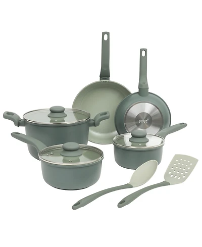 Gibson Home Barnsdall 10 Piece Premium Pfa Free Ceramic Nonstick Aluminum Cookware Set W/ Kitchen Tools - Sage Green
