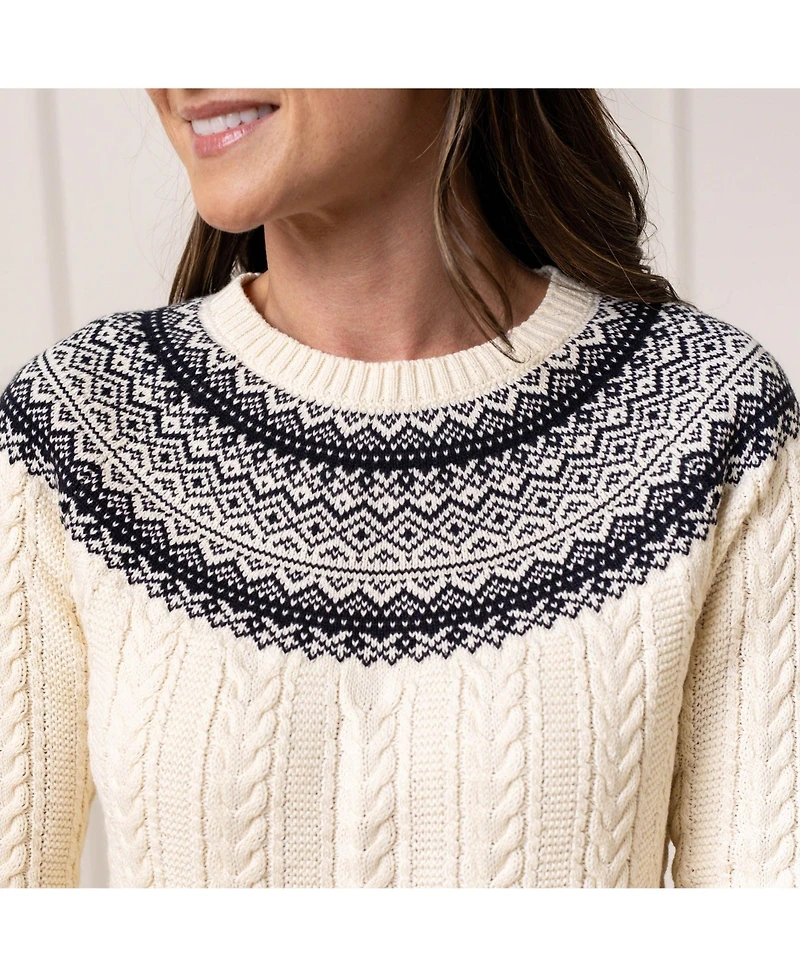 Hope & Henry Women's Organic Long Sleeve Fair Isle Cable Raglan Sweater