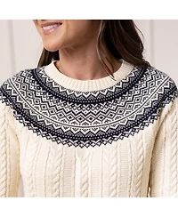 Hope & Henry Women's Organic Long Sleeve Fair Isle Cable Raglan Sweater