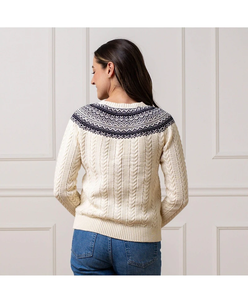 Hope & Henry Women's Organic Long Sleeve Fair Isle Cable Raglan Sweater