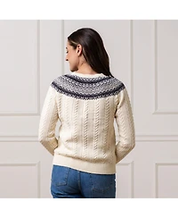 Hope & Henry Women's Organic Long Sleeve Fair Isle Cable Raglan Sweater