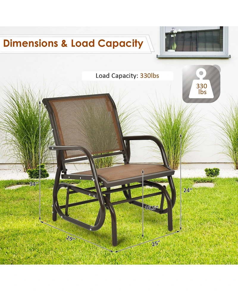 Sugift Outdoor Single Swing Glider Rocking Chair with Armrest