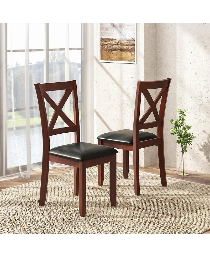 Sugift Set of 2 Wooden Kitchen Dining Chair with Padded Seat and Rubber Wood Legs