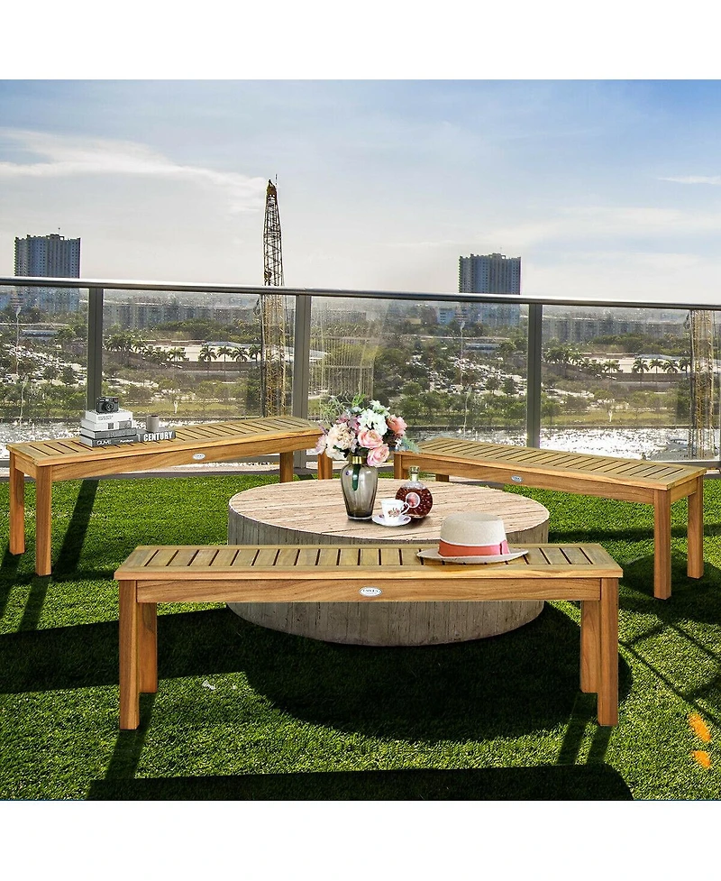 Sugift 52 Inch Outdoor Acacia Wood Dining Bench Chair