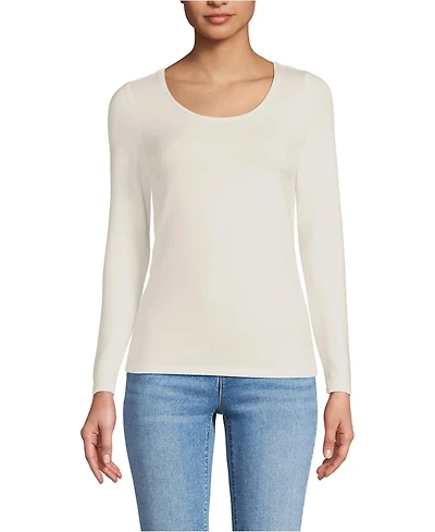 Lands' End Women's Petite Lightweight Jersey Skimming Long Sleeve Scoop Neck T-shirt